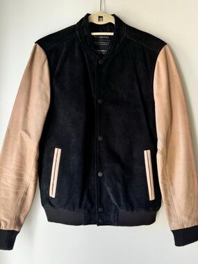 ALLSAINTS Black & Beige Leather Varsity Jacket- Small